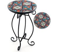 COSTWAY Table d'appoint ∅30x50cm, Table ronde en mosaïque, Table de jardin Bistro, en métal, céramique, multicolore