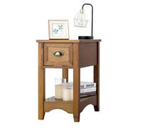 COSTWAY Table d'Appoint avec Tiroir, Pieds en Bois d'Hévéa, 56x33x58,5 cm, Bout de Canapé Rétro pour Chambre, Salon, Brun Fauve