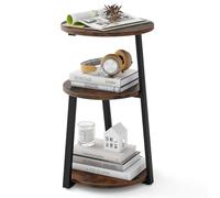 COSTWAY Table d'Appoint, Bout de Canape 3 Niveaux, Gueridon Haut, Cadre en Métal, Design Rond, Table de Chevet, Petite Table Basse pour Salon, Chambre, 40,5 x 38 x 62 cm, Marron Rustique