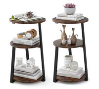 COSTWAY Table d'Appoint, Bout de Canape 3 Niveaux, Gueridon Haut, Cadre en Métal, Design Rond, Table de Chevet, Petite Table Basse pour Salon, Chambre, 40,5 x 38 x 62 cm, Marron Rustique
