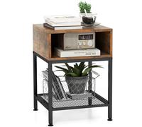 COSTWAY Table d'Appoint Carrée, Bout de Canapé 3 Niveaux avec Casier et Étagère en Maille, Style Industriel, Cadre en Métal, Petite Table Basse pour Salon, Chambre, Bureau,40 x 40 x 57,5 cm
