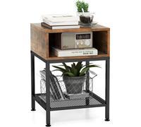 COSTWAY Table d'appoint large et longue de 40 cm avec cadre métallique, table basse carrée à 3 niveaux avec compartiment de rangement et étagère en filet, table basse compacte pour la chambre, l'entré