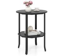 COSTWAY Table d'Appoint Ronde à 2 Niveaux, Bout de Canapé avec Étagère, Grain de Bois, Table d'Appoint avec Cadre en Métal Robuste, Design Industriel pour Salon, Chambre, Entrée (Noir)