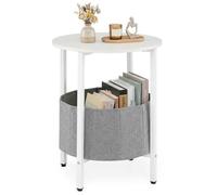 COSTWAY Table d'Appoint Ronde avec Panier en Feutre Amovible, Petite Table Basse Ronde avec Rangement, Cadre en Métal, Chevet de Nuit Moderne 2 Niveaux, pour Salon, Chambre, Nurserie