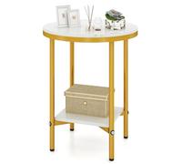 COSTWAY Table d'Appoint Ronde en Faux Marbre, Bout de Canapé à 2 Niveaux, 40,5 x 40,5 cm, Cadre Métallique Doré, Petite Table Basse pour Salon, Chambre