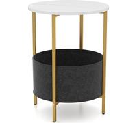 COSTWAY Table d'appoint ronde, Petite table, Table de salon avec panier en tissu, Table de chevet moderne, 2 niveaux Table basse petite, cadre métallique, pour salon chambre à coucher (Blanc)