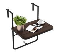 CostwayTable de Balcon Suspendue en HIPS et Métal Pliable avec Hauteur Réglable à 3 Niveaux Revêtement Antirouille Charge 30KG Marron