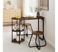 COSTWAY Table de Bar avec 2 Tabourets, Mange Debout avec 2 Étagères de Rangement, Table Haute Cuisine Gain de Place, Style Industriel, Coin de Repas, pour Petit Espace, Bar, Bistrot (Marron Rustique)