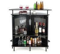 COSTWAY Table de Bar de Cuisine avec Espace de Rangement et Repose-Pieds - avec Cadre en métal - Pieds réglables - 110,5 x 48 x 112,5 cm - Noir