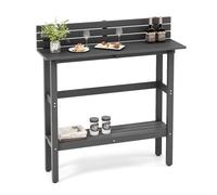 COSTWAY Table de Bar de Jardin de 122 cm avec Étagère de Rangement, Table de Terrasse avec Repose-Pieds Réglables pour Toutes Saisons, Table de Comptoir pour Jardin Salon, Gris