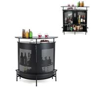 COSTWAY Table de Bar Ilot, Table Bar Cuisine, Cadre en Métal, Pieds Réglables, Supports à Verres, Étagères, Repose-Pied en Métal, Mange Debout pour Cuisine, Bistrot (Noir)