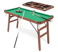 COSTWAY Table de Billard Americain Pliable avec Accessoires(2 Queues, 16 Boules, Triangle, 2 Craies, Brosse), Jeu de Billard avec Pieds Réglables, Marron et Tapis Vert, 138 x 67 x 79,5 CM