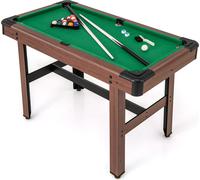 COSTWAY Table de billard, Table de billard en bois avec accessoires, Table de billard avec 2 queues, 2 craies & triangle & brosse Jeu de billard de table 122x61x76cm