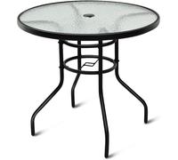 COSTWAY Table de bistrot, table de jardin, table d'appoint, avec trou pour parasol et plateau en verre, pour l'intérieur et l'extérieur