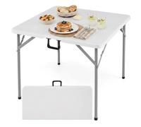 COSTWAY Table de Camping Pliable pour 4 Personnes, 86 x 86 x 75 cm (Blanc) | Table Pique-Nique Pliante Carrée Intérieure Extérieure avec Poignée de Transport pour Jardin Blacon Cuisine, Charge 180kg