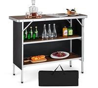 COSTWAY Table de Camping Pliante 3 Étagères Ouvertes (Café) | Table d'Appoint en Aluminium avec Sac de Transport Charge Total 135KG, 110 x 38 x 88 cm pour Pique-Nique Jardin
