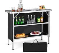COSTWAY Table de Camping Pliante 3 Étagères Ouvertes, Table d'Appoint en Aluminium avec Sac de Transport Charge Total 135KG, 110 x 38 x 88 cm pour Pique-Nique Jardin (Noir)