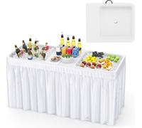 COSTWAY Table de camping pliante avec double évier, tablier & tuyau d'évacuation, Table réfrigérée pour glace 150 x 60cm, Table de jardin, Table de pique-nique pliante portable