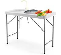 COSTWAY Table de Camping Pliante avec Éviers pour Nettoyage de Poisson Acier &HDPE pour Jardin Camping Pique-Nique
