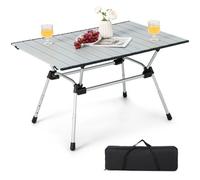 COSTWAY Table de Camping Pliante en Aluminium pour 4-6 Personnes Charge 50 KG Plateau Enroulable à Latte et Sac de Transport Argent