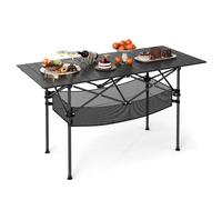 COSTWAY Table de Camping Pliante en Aluminium pour 4-6 Personnes (Noir) | Table de Pique-Nique Grande Surface 119 x 55 CM avec Plateau Roulable et Panier Sac de Transport, pour Jardin Plage