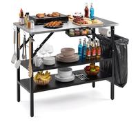 COSTWAY Table de Camping Pliante Étagère Amovible Pique-Nique (2 Étagères) | Table de Cuisson Plateaux Inox 91x51cm, Porte-Épices, Support Poubelle, Porte-Serviettes, Crochets, Décapsuleur, Charge 90kg