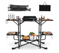 COSTWAY Table de Camping Portable Pliable 4 Tablette d'Appoint Sac de Transport Station Cuisine pour Pique-nique Barbecue Voyage