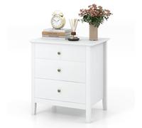 COSTWAY Table de Chevet 3 Tiroirs, Table de Nuit Bois, Chevet de Lit pour Chambre, 56 x 45 x 66 cm, Tiroir Coulissant (Blanc)