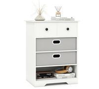 COSTWAY Table de Chevet 4 Tiroirs, Commode Rangement Moderne avec Étagères Ouvertes, Kits Anti-basculement Inclus, pour Chambre, Salon, Entrée (1)