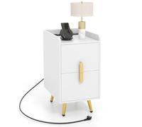 COSTWAY Table de Chevet avec Prise, Table de Chevet Intelligente 2 Tiroirs Coulissants, 1 Passe-câble, 2 Ports USB & 3 Prises, Bords Surélevés, Table de Nuit Design, 40 x 32 x 60 cm(Blanc)