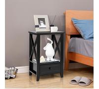 COSTWAY Table de Chevet avec Tiroir Inférieur et Étagère, Table de Nuit pour Salon, Chambre, Bureau, Appartement, Noir