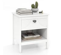 COSTWAY Table de chevet avec tiroir - Table d'appoint à 2 niveaux avec étagère ouverte - Table de chevet en bois - Table basse - Lit à sommier tapissier pour salon, chambre à coucher - Blanc - 45 x 40