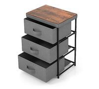 COSTWAY Table de Chevet avec tiroirs en Tissu Gris 3 tiroirs
