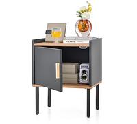 COSTWAY Table de Chevet, Bois d'ingénierie Métal, Gris, 45 x 35 x 56 cm