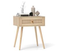 COSTWAY Table de Chevet Bois, Table de Nuit en Rotin avec Tiroir, 4 Pieds en Pin, Chevet de Lit Cannage pour Chambre, Salon, Style Bohème, 48 x 40 x 58 cm (2,Naturel)