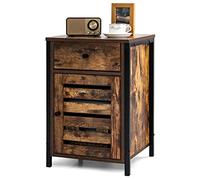 COSTWAY Table de Chevet de Style Industriel, avec Porte Volet et Étagère Réglable en Hauteur, Table d'Appoint avec Tiroir, pour Salon, Chambre, Salle de Bain, Marron Rustique