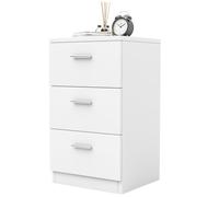 COSTWAY Table de Chevet Haut pour Lit à Ressorts avec 3 Tiroirs de Rangement 35 x 38 x 67 CM Forme Simple et Contemporain Blanc