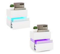 COSTWAY Table de Chevet Laquée 2 Tiroir, Table de Nuit Lumineuse Télécommandée, 22 Modes, 5 Luminosités, 10 Vitesses, Panneaux Acryliques, Table d’Appoint pour Chambre, Salon