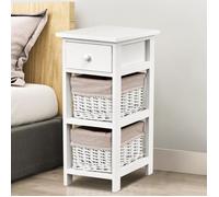 CostwayTable de Chevet Table de Nuit avec 1 Tiroir et 2 Panier d'Osier Amovible Cadre en Bois de Paulownia