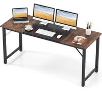COSTWAY Table de conférence 160x60 cm, table de réunion avec cadre métallique, table de bureau industrielle en bois, table de séminaire PC pour bureau, brun rustique