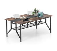 COSTWAY Table de Conférence pour 8 Personnes, Table de Réunion Rectangulaire avec Étagère de Rangement en Maille et Passe-câble, Bureau de Séminaire Industrielle avec Cadre Métallique pour Bureau