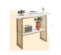 COSTWAY Table de Console d'Entrée - Effet Marbre - 2 Niveaux 120 x 29,5 x 92,5 cm (L x l x H) Cadre en Métal Doré- Style Scandinave