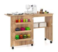 COSTWAY Table de couture pliable Table de machine à coudre Table de machine à coudre polyvalente Bureau Table de travail sur roulettes Naturel