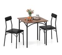 COSTWAY Table de Cuisine 2 Personnes, Ensemble de Salle à Manger avec Chaise Rembourrée, Chaises Encastrables, Table Carrée pour Coin, Petit-Déjeuner, Salle à Manger, Marron Rustique