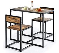 COSTWAY Table de Cuisine avec Chaise pour 2 Personnes, Petite Table Cuisine, Cadre en Métal, Table à Manger Compacte pour Salon, Cuisine, Balcon (Brun Rustique)