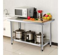 COSTWAY Table de cuisine en acier inoxydable avec tablette réglable en hauteur & étagère intermédiaire Table de travail Table de préparation 92x61x90cm