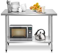 COSTWAY Table de cuisine en inox Table de travail Gastro Table en inox Table de préparation avec étagère intermédiaire 122x61x90cm
