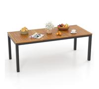 COSTWAY Table de Jardin 200 CM pour 8 Personnes, Table Exterieur en Bois d’Acacia, Table à Manger avec Trou de Parasol Dia.5 CM, Design Latte, Pieds en Métal, Rectangulaire