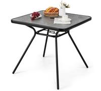 COSTWAY Table de Jardin avec Plateau Imprimé Marbre 80 x 80 CM, Table d'Appoint avec Trou pour Parasol 42 MM et Cadre en Métal