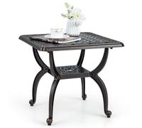 COSTWAY Table de Jardin Carrée 53 CM en Fonte d'Aluminium, Table d'Appoint avec Étagère de Rangement, pour Patio Piscine Terrasse